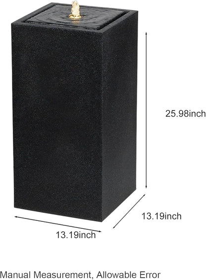 25.98” H Outdoor Water Fountain Made with Eco-Friendly Recyclable Materials, Polyethylene Square Bubbler Outdoor Fountain, Garden Decor with LED Light for Patio, Porch, Backyard (25.98”)