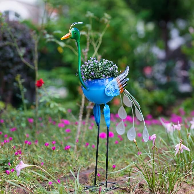 Peacock Decor Planter for Outdoor Plants, Metal Planters with Drainage Peacock Gifts for Women Mother, Garden Planters Decor Peacocks for Outside Patio, Lawn, Yard, Porch