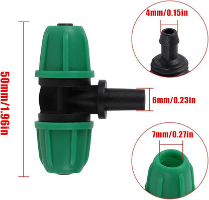 6mm to 1/4 Inch Barb Tee for for ¼ in. tubing; Tubing Outside Diameter (OD) is 0.250 in., Internal Diameter (ID) is 0.170. in. (20Pcs/Pack) (Green-1/4" to 6mm)