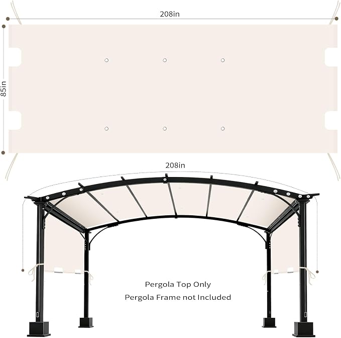 85"x 208" Universal Pergola Shade Cover, Garden Shade Replacement for 17x7.4 Ft Outdoor Pergola Structure, Patio Gazebo Canopy, Porch, Balcony Waterproof Top (Cover Only, Beige)