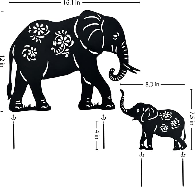 TIGGSY Elephant Metal Decorative Garden Stakes Elephant Gifts for Women/Men Elephant Lovers Gifts Silhouette Statues for Yard Art, Outside, Patio, Outdoor Decor, Garden Decorations, Lawn Ornament