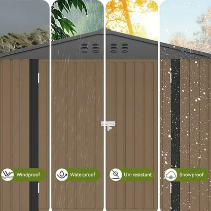 COMHOMA Shed Outdoor Storage Shed Metal,Lockable Doors Tool Sheds with Sloping Roof,Steel Garden Shed with Air Vent for Backyard,Patio,Lawn,Poolside(Brown,8'x6') | Sloping Roof and Air Vent Perfect for Backyard Patio Lawn and Poolside