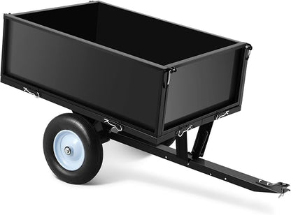 GarveeTech Heavy Duty Steel Dump Trailer, 500 LBS/11.4 Cu.Ft Capacity Garden Dump Cart for Lawn Mower, Utility Trailer with Removeable Rear Panel, Designed for Tractor, ATV, UTV, Black