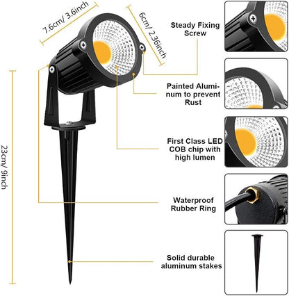ZUCKEO Low Voltage Landscape Lights 5W LED Landscape Lighting 12V 24V Outdoor Spotlights Waterproof Garden Decorative Landscaping Warm White Lights for Patio Garden Pathway Floor Yard Decor(6 Pack)