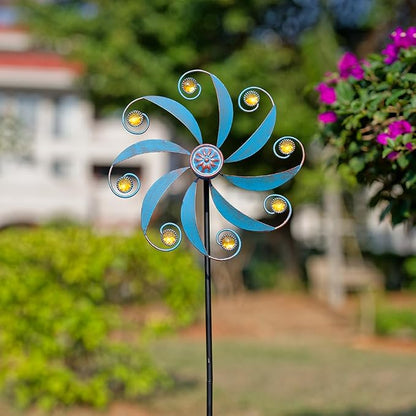Stargarden 2Pack Wind Spinner, Outdoor Wind Sculptures | Metal Small Garden Pinwheels for Yard and Garden Decor,Blue