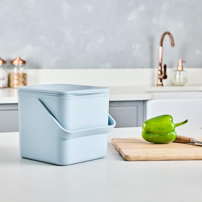 Minky Homecare Kitchen Compost Bin – Countertop Food Waste Caddy with Easy Wipe Clean Interior – Made in The UK - 3.5L (0.9 gal.) (Slate Blue)