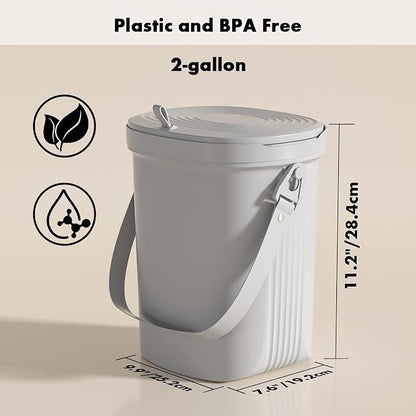 Mountable Silicone Collapsible Kitchen Compost Bin Under Sink,Surumer Hanging Trash Can with Lid for |Cupboard|Bathroom|Bedroom|Office|Camping, Indoor Compost Bucket, 2 Gallon Black