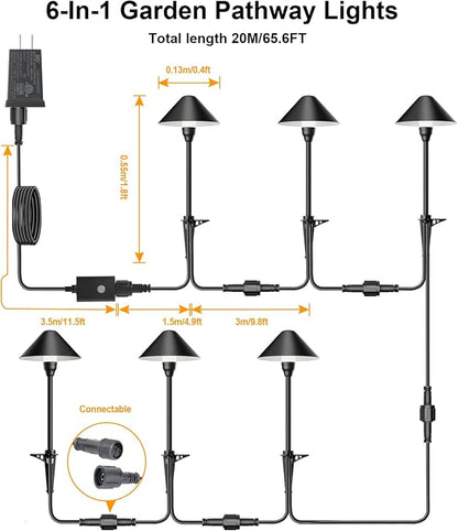 6 Pack Low Voltage Pathway Lights with Remote Timer, Low Voltage Landscape Lighting Warm White + RGB Modes, Outdoor LED Landscape Path Lights for Yard Lawn Backyard Walkway ETL Listed Transformer