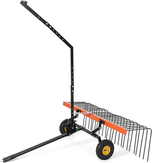 Garvee 60'' Tow Behind Lawn Dethatcher,24 Durable Spring Steel Tines Lawn Dethatcher, Tow Behind Steel Pine Straw Rake Designed to Lawn and Garden Tractors, Orange&Black