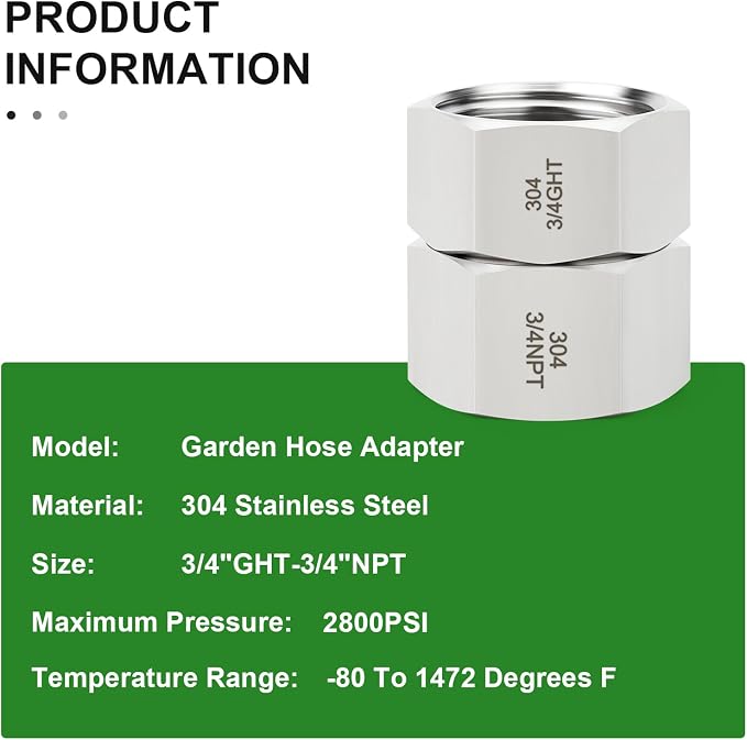 TAISHER 1PCS 304 Stainless Steel Garden Hose Adapter, 3/4" GHT Female x 3/4" NPT Female Swivel Garden Hose Connector with Washers