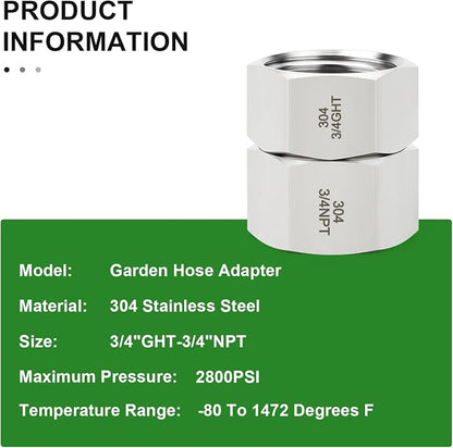 TAISHER 1PCS 304 Stainless Steel Garden Hose Adapter, 3/4" GHT Female x 3/4" NPT Female Swivel Garden Hose Connector with Washers