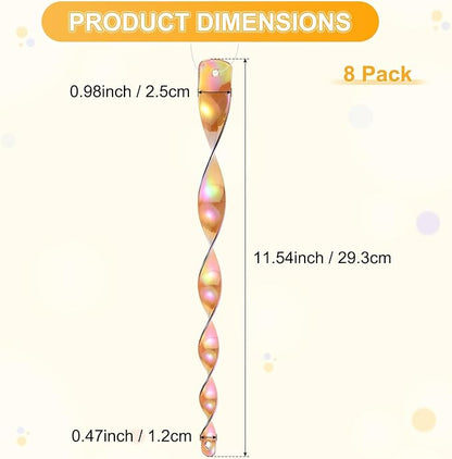 M METERXITY 8-Pack Bird Reflective Rods 11.5 Inch Spiral Bird Scare Rods Hanging Birds Deterrent Device for Yard/Patio/Garden/Farm/Decoration [Brown]