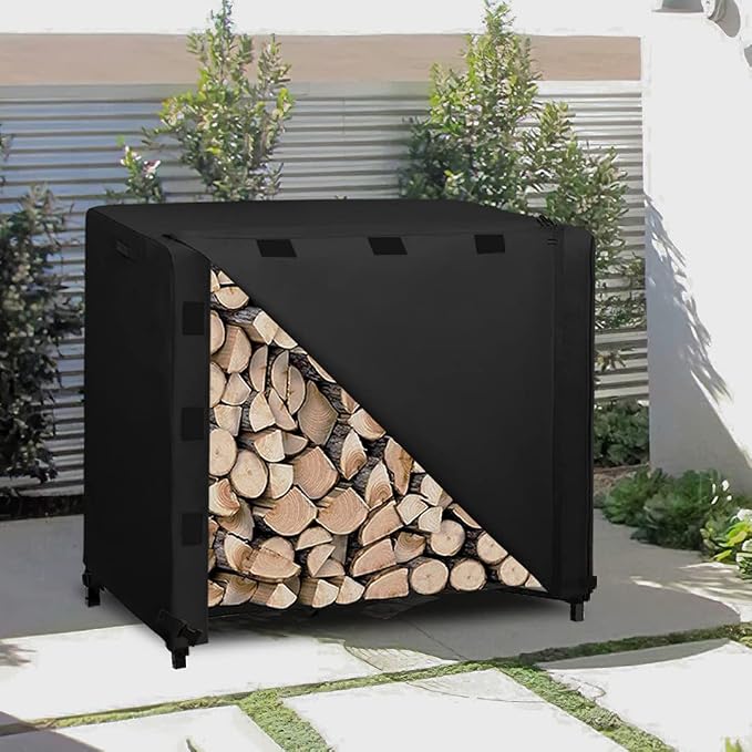 Easy-Going 4 Feet Outdoor Log Rack Cover Waterproof Weatherproof Firewood Cover with Openable Front Flap, (Cover Only, Rack Not Included)