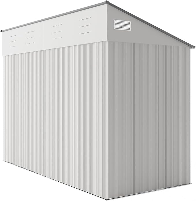 YOPTO 4×8 FT Outdoor Metal Storage Shed,Heavy-Duty Lean to Storage Shed with Lockable Single Side Hinge Door,Waterproof Metal Storage Tool House W/Sloping Roof,Air Vent&Protect Film,for Backyard,White