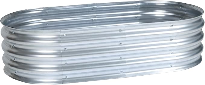 Aoodor Galvanized Raised Garden Bed Kit, 4 x 2 x 1 Ft Oval Outdoor Metal Planter Box for Vegetables, Flowers & Herbs, Silver