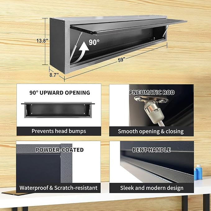 JZD 59 Inches Steel Wall Cabiet, Large Metal Hanging Storage Cabinet with Up-Flip Door, for Garage Utility Room Workshop Office