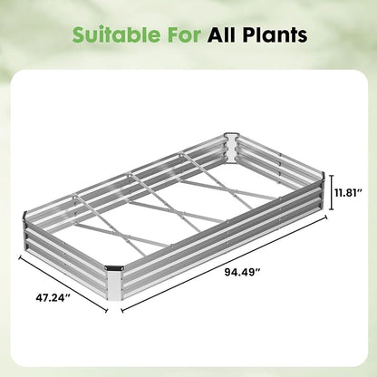 DUMOS Galvanized Raised Garden Bed Outdoor, 8x4x1ft Raised Metal Planter Box, Rust-Resistant Steel Garden Planter, Rectangular Gardening Flower Bed for Vegetables Flowers Herbs, Open Bottom