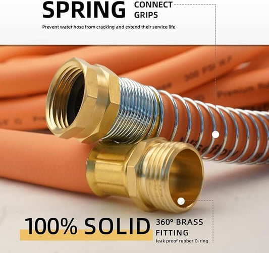 Wiseflow Garden Hose 25FT x 3/4", Heavy Duty Rubber Hose, Water Hose with Five Layered Braiding, Male Female Fittings, 1200PSI Burst, 300PSI Working for Yard, Car Wash, Pets (Orange)