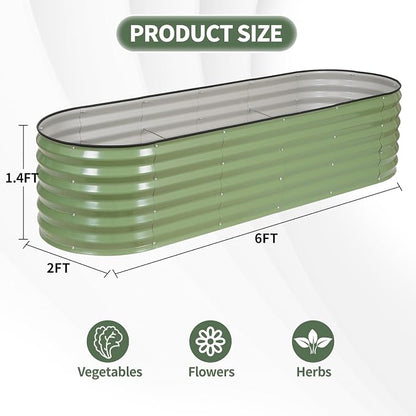 1MORE Galvanized Raised Garden Bed- Planter Garden Boxes Outdoor, Raised Beds for Gardening, 6x2x1.4ft Metal Garden Bed Kit for Vegetables Flower, Planter Raised Bed with Protective Tape & Tools.Green