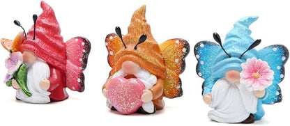 Hodao Spring Butterfly Gnomes Decorations Indoor Home Decor Scandinavian Tomte Elf Decor Gifts 3pcs Summer Resin Butterfly Elf Dwarf Kitchen Tiered Tray Decor