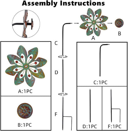VEWOGARDEN 2 Pack Wind Spinners Outdoor, Metal Wind Spinner with Flower Design for Yard Garden Lawn Decorations, Copper Green