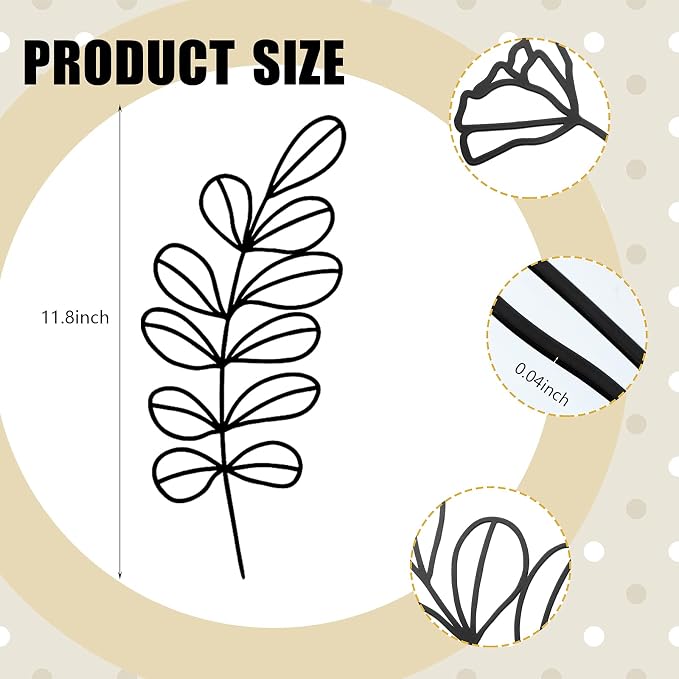Moxweyeni 6 Pieces Metal Wall Art Minimalist Line Decor Flower Black Botanical Leaf Metal Art Modern Natural Floral Line Wall Decorations for Bedroom Living Room Bathroom Kitchen Outdoor
