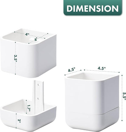 Phoenix Vine 4.5 Inch Wall Mounted Self-Watering Planter Pot for Indoor Houseplants and Herbs | Hanging Planter for Window Sills, Bathroom Walls, Home & Office Décor, White, Set of 4, 01-B-D-4