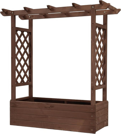 Vasitelan Raised Garden Bed with Trellis, Wooden Elevated Planter Box w/Drainage Holes & Removable Bottom Panels for Climbing Vine Flower, Indoor Outdoor Wood Planter for Yard Patio (Brown)
