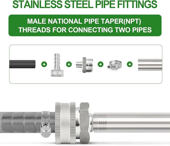 TAISHER 5PCS 304 Stainless Steel Garden Hose Adapter, 3/4" GHT Male x 3/8" NPT Male Garden Hose Connector with Washers