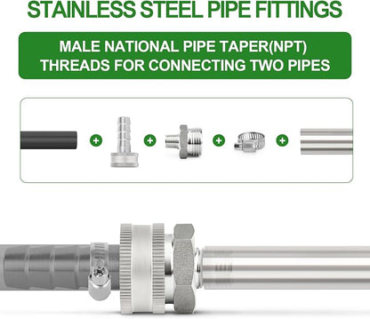 TAISHER 2PCS 304 Stainless Steel Garden Hose Adapter, 3/4" GHT Male x 1/4" NPT Male Garden Hose Connector with Washers