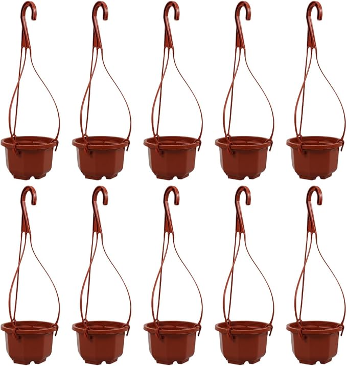 YARNOW Hanging Planters 10 Pack, 3.5 Inch Plastic Plant Pots with Drainage Holes and Hooks for Indoor Balcony Patio Garden