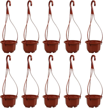 YARNOW Hanging Planters 10 Pack, 3.5 Inch Plastic Plant Pots with Drainage Holes and Hooks for Indoor Balcony Patio Garden