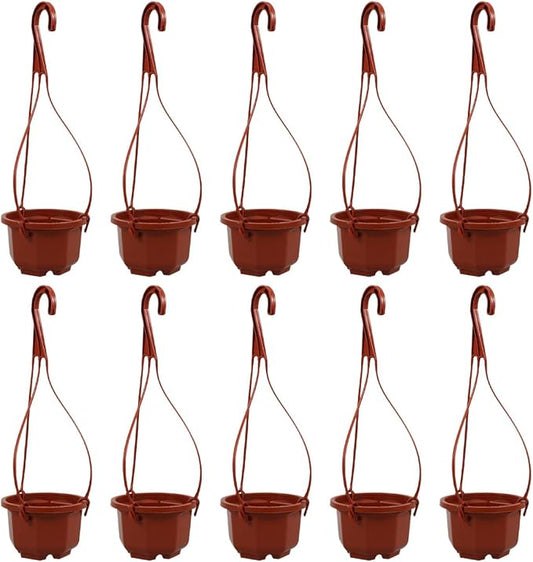 YARNOW Hanging Planters 10 Pack, 3.5 Inch Plastic Plant Pots with Drainage Holes and Hooks for Indoor Balcony Patio Garden