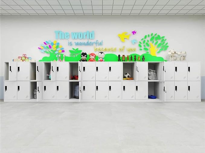 MECOLOR 9 Door Metal Office Storage Locker Cabinet, Gym School and Home Locker,Metal Locker Storage for Employee Staff or Workers(Full White)