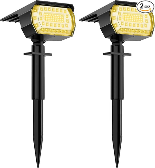 LANSOW Solar Spot Lights Outdoor, [2 Pack/76 LED] 2-in-1 Solar Landscape Spotlights, 3 Modes IP65 Waterproof Dusk to Dawn Solar Powered Flood Wall Lights for Outside Yard Garden Path(Warm White)