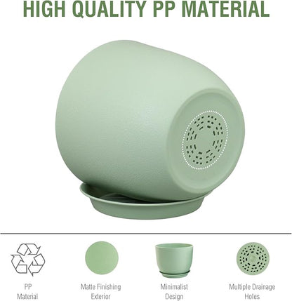 Meowell 12 inch Big Plant Pots, Plastic Planters with Drainage Holes and Trays, Flower Pots for Indoor Outdoor Plants, Modern Decorative Pots for Garden House Plants, Green