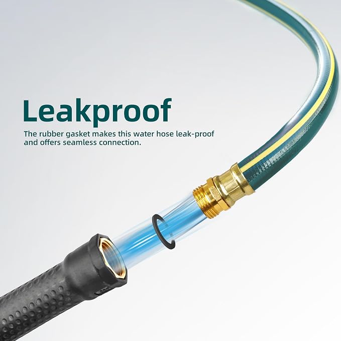 Solution4Patio Homes Green Garden Hose 3/4 in. x 25 ft. -Kink Free, No Leaking, Male/Female Fittings -Heavy Duty Durable Flexible Lightweight Water Pipe -Brass Aluminum Ends for Household & Commercial