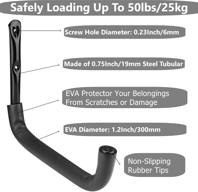 6 Pack Garage Storage Hooks Heavy Duty, 12.7Inch Wall Mount Storage Utility Hanger
