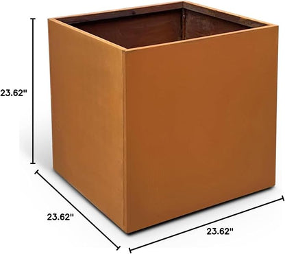 Corten Steel Planter Box Large Outdoor Planter 24 Inch Square Cube Planters Rustic Metal Garden Planter for Commercial Residential Patio and Yard