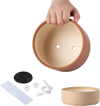 6 Inch Ceramic Self Watering Planter with Drainage Hole Terracotta | Indoor Plant Pot with Water Storage Plus - for African Violet, Herbs & Pothos - Home & Office Decor, Cylinder Round