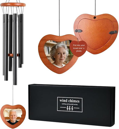 Wind Chimes for Outside,28'' Small Personalized Wind Chimes | Wind Chimes with Heart-shaped Photo Frame for Loss of Loved One, Memorial Gifts for Loss of Mom, Father Grandma Neighbors