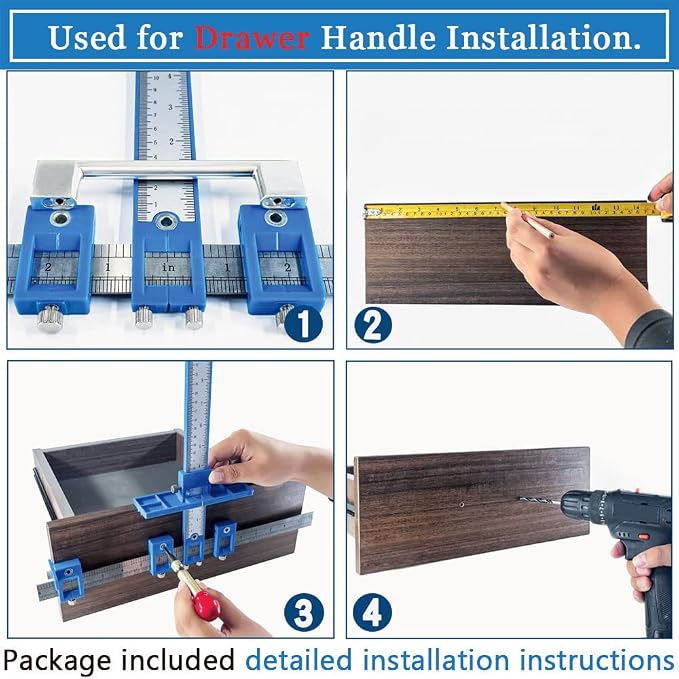 King&Charles Cabinet Hardware Jig, Cabinet Handle Jig with Automatic Center Punch, Avoid Jitter Caused by Direct Drilling. Use for Handles and Pulls on Drawers/Doors, Perfect Set.