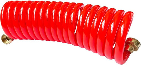 SANFU PU Recoil Garden Water Hose 3/8"ID(9.5 x 12.7mm) x 15ft Premium with 3/4"Inch Brass Fittings Retractable, Outdoor Patio Hose Marine&Boat, Red(15')