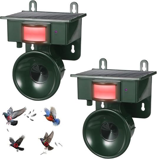 2026 Solar Ultrasonic Bird Repellent Devices Outdoor,Best Bird Deterrent for Pool,Pigeon Repellent for Balcony,Keep Crows Sparrows Starlings Out of Fruit Trees,Swimming Pool,Patio,Roof (2 Pack)