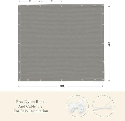 90% Outdoor Sun Shade Cloth, 8' x 8', Pergola, Deck, and Backyard Patio Sunshade with UV Protection, Heat Resistant HDPE Material, Reinforced Grommets (8x8 FT, Grey)