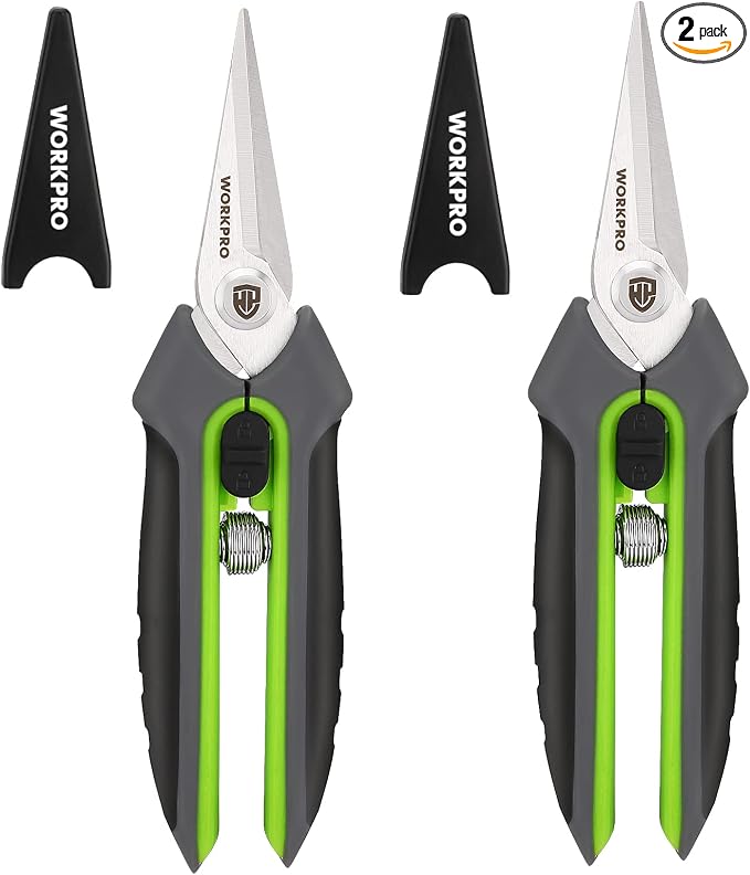 WORKPRO 2 Pack Garden Pruning Shears with Sheath, 6.5” Small Hand Pruners/Snips/Clippers- Spring Loaded & Precision Straight Blades, Microgreen Trimming Scissors for Flowers, Weeds, Indoors Bonsai | Sharp Straight Blades, Spring Loaded Design, Precisio...
