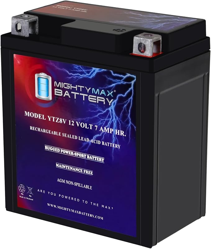 Mighty Max Battery YTZ8V - 12 Volt 7 AH, 85 CCA, Rechargeable Maintenance Free SLA AGM Motorcycle Battery