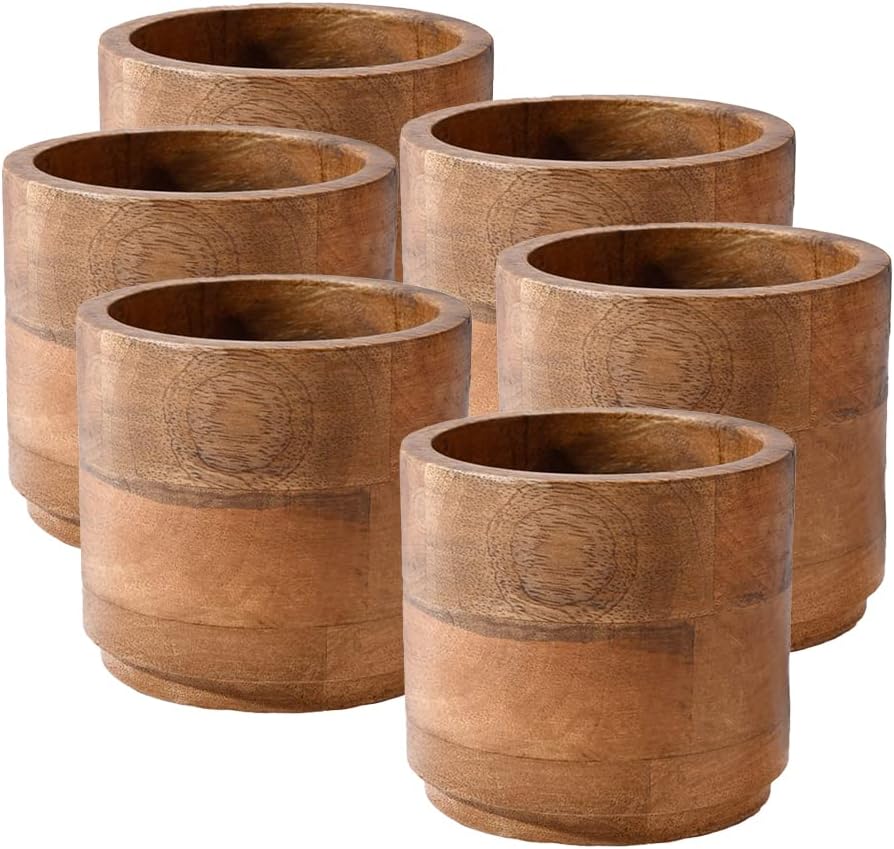 Serene Spaces Living Mango Wood Cachepot, Natural Wooden Pot for Faux Flowers & Plants, Potted Indoor Plants, Home, Office, Restaurant Decor, Coffee Table, Countertop Display (Small - Pack of 6)