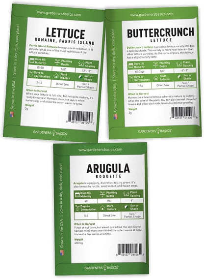 Beginner Indoor Garden Lettuce Kit - Includes Romaine, Buttercrunch Lettuces, Spinach, Arugula, and Kale Heirloom Seeds, Pots, Soils and Plant Markers - Complete Indoor Vegetable Garden Starter Kit