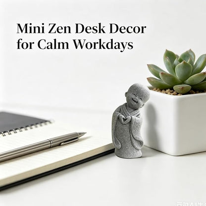 Happy Little Monk Statue, Smiling Buddha Figurine | Zen Garden Spiritual Decor, For Home Office Desk, Yoga Studio, Tea Room, Feng Shui Blessing Ornament